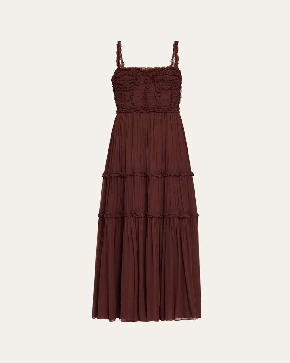 Talitha Smocked Sleeveless Silk Midi Dress